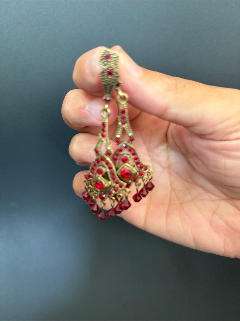 Y2K Gold-Tone Red Chandelier Earrings